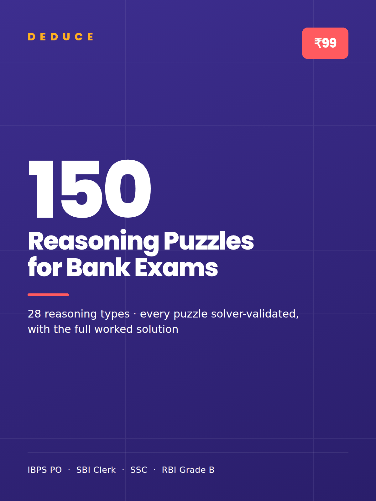 Cover of the Deduce eBook: 150 Reasoning Puzzles for Bank Exams